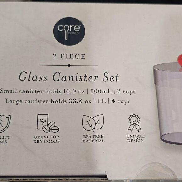 Core Kitchen 2-PC Glass Canister Set- Pink - Picture 7 of 8